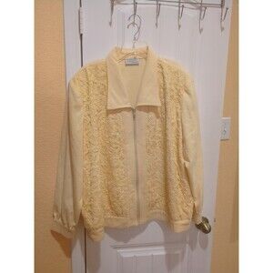 FLAGG ETC womens plus 2X vintage lace butter yellow full zip jacket lined